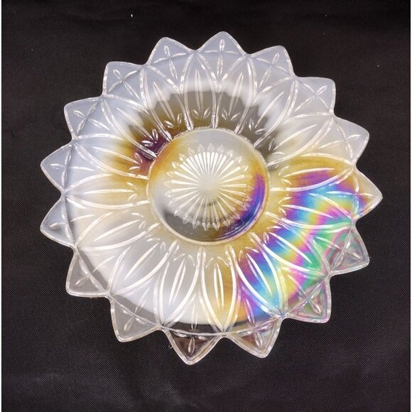 Vintage1950's Atomic Celestial Sunburst Iridescent Rainbow Glass Plate 11"